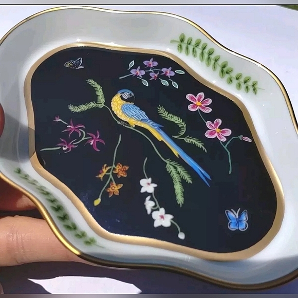 Lynn Chase JAGUAR JUNGLE Trinket Dish Bird Black Gold Catchall Exotic Chic - Picture 1 of 9